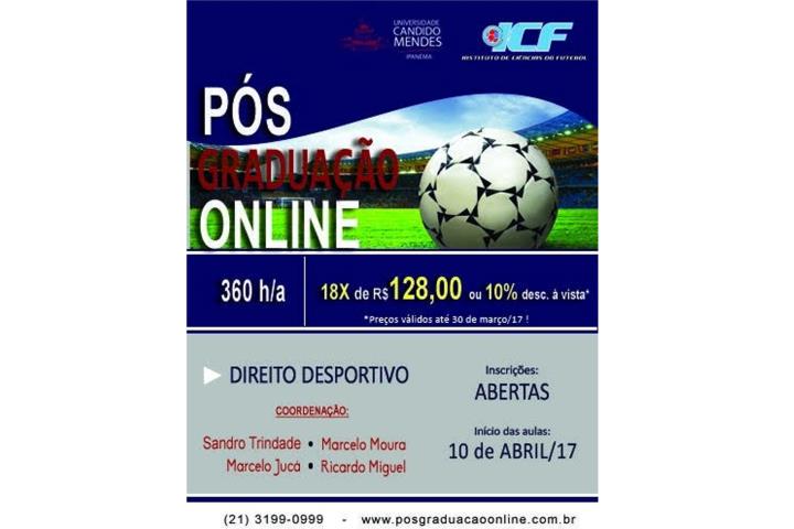FERJ e UCAM promovem a edição ONLINE de Curso de Pós Graduação, Especialização em Direito Desportivo